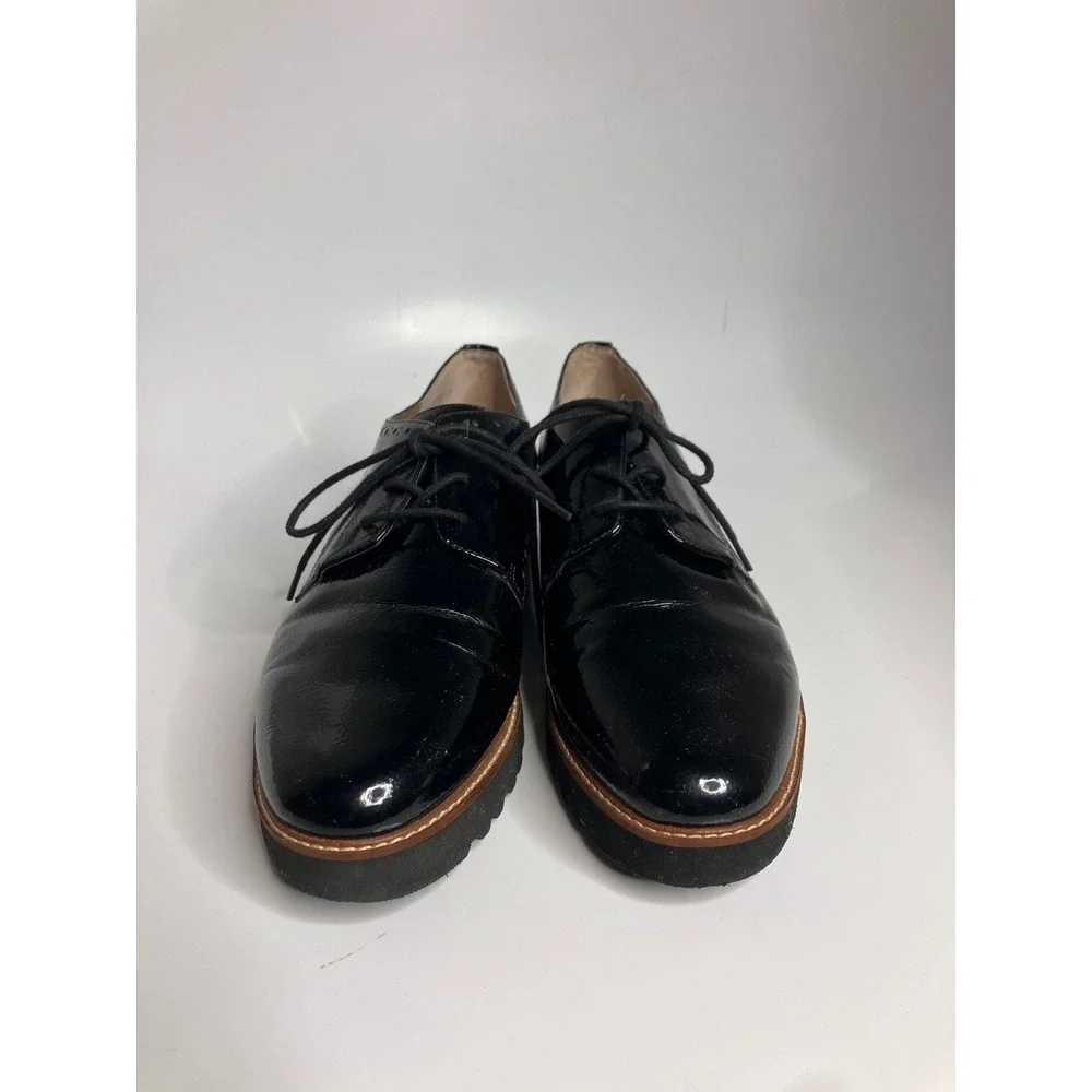Franco Sarto Carlee Oxford Women 10M Black Good Patent Lug Sole Brogue Lace Up